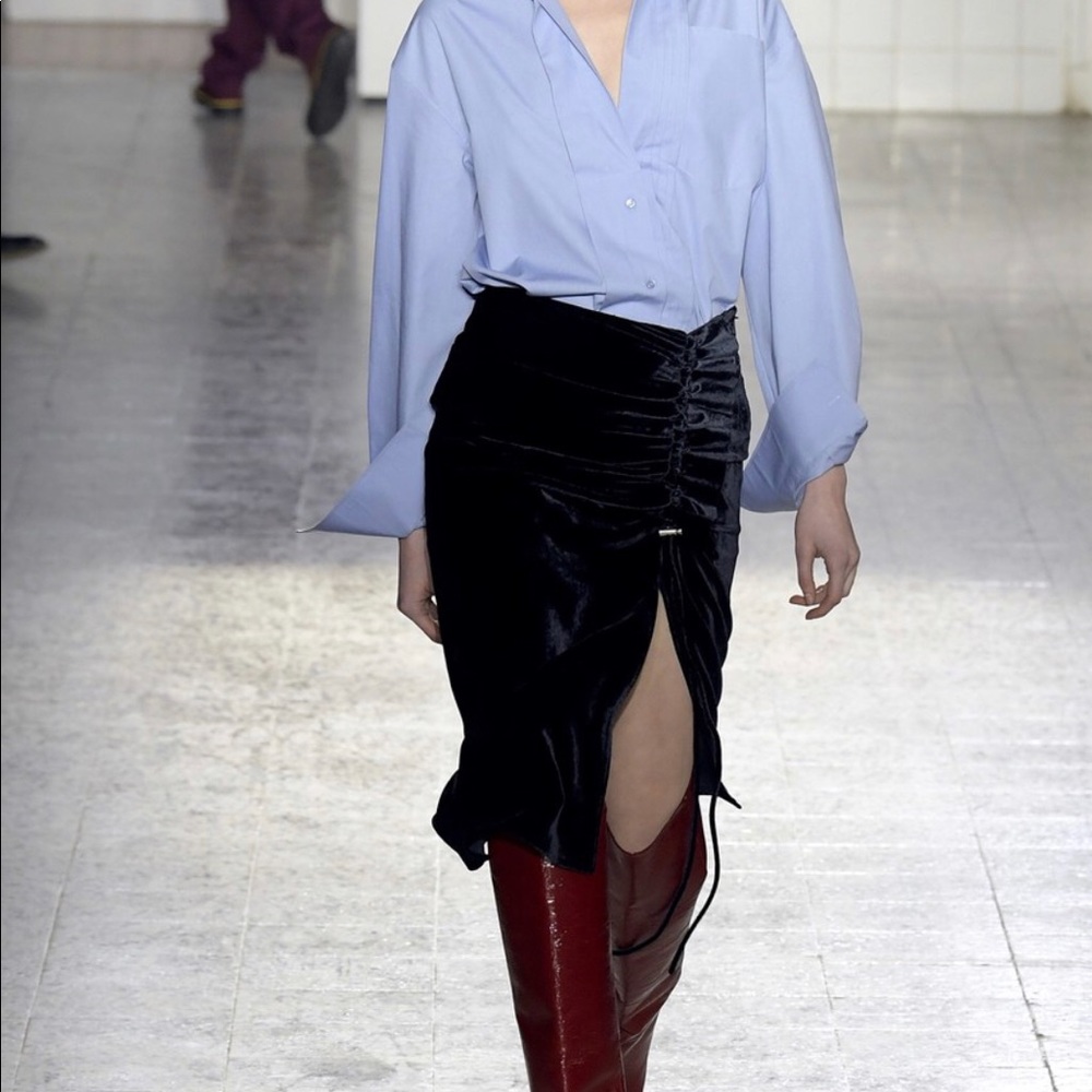 Cedric Charlie’s velvet midi skirt blue